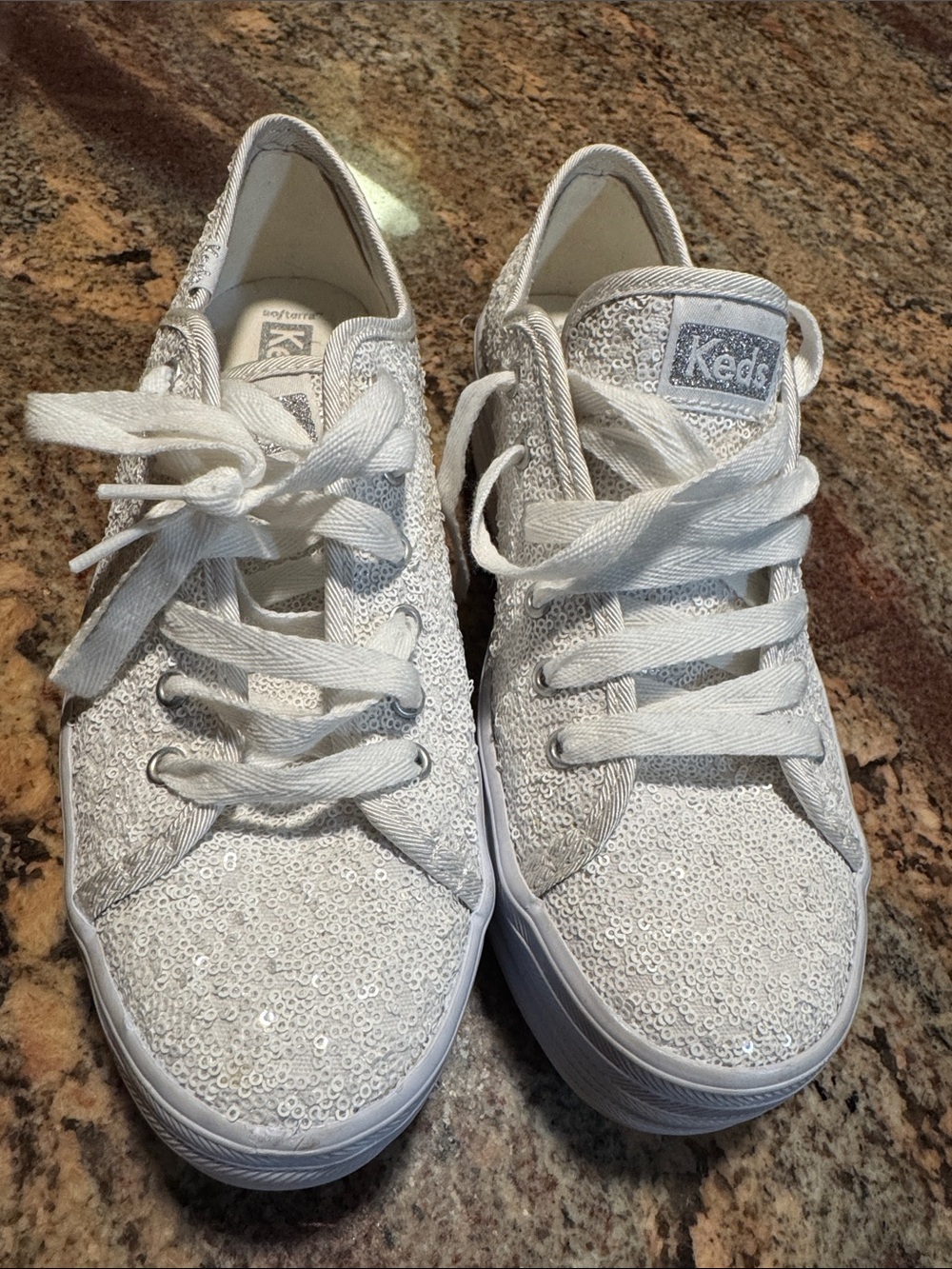 Keds White Sequin Lace-Up Sneakers